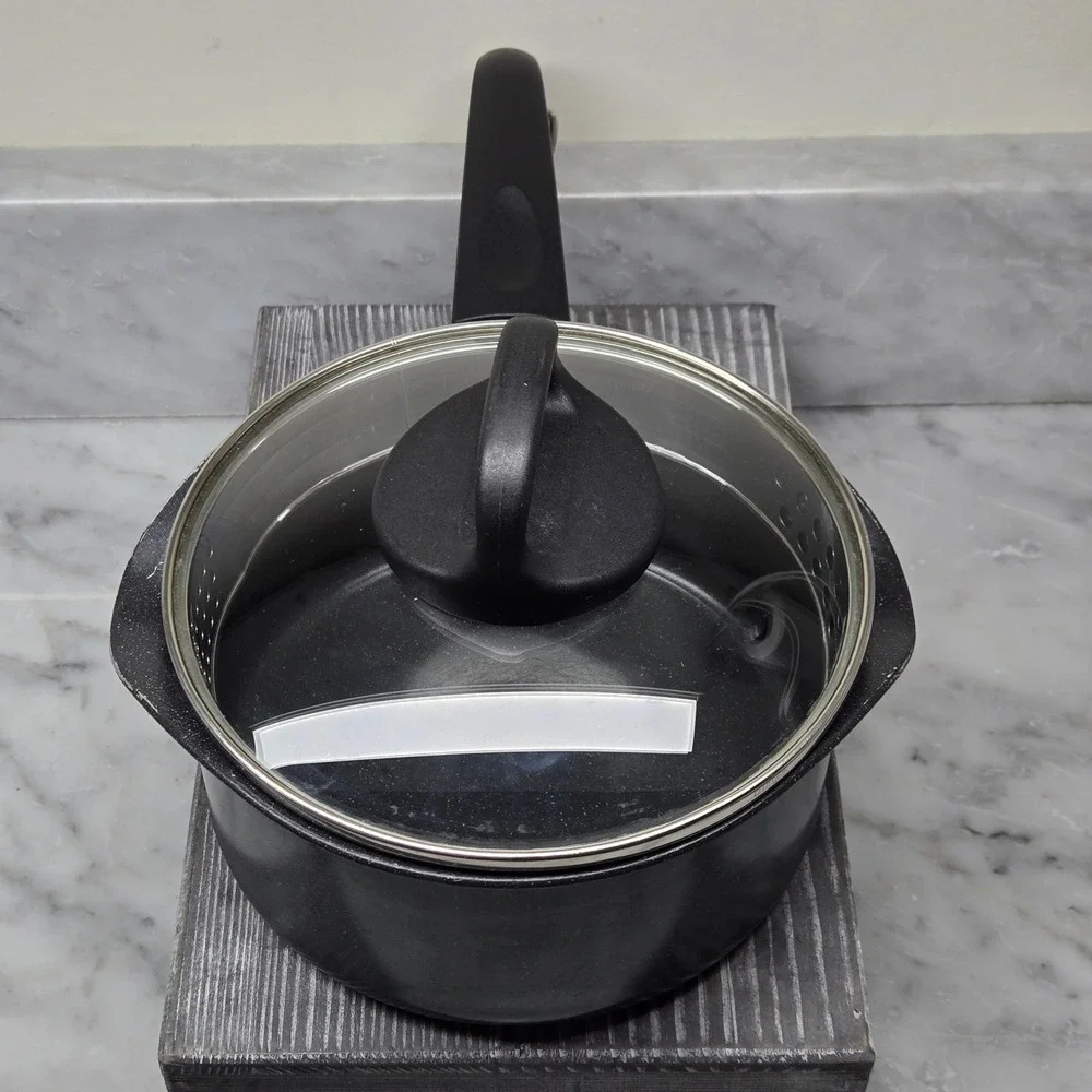 1801 Revere Ware Non-Stick Black Hard Anodized Sauce Pan Dual Spout 1.5 QT w Lid